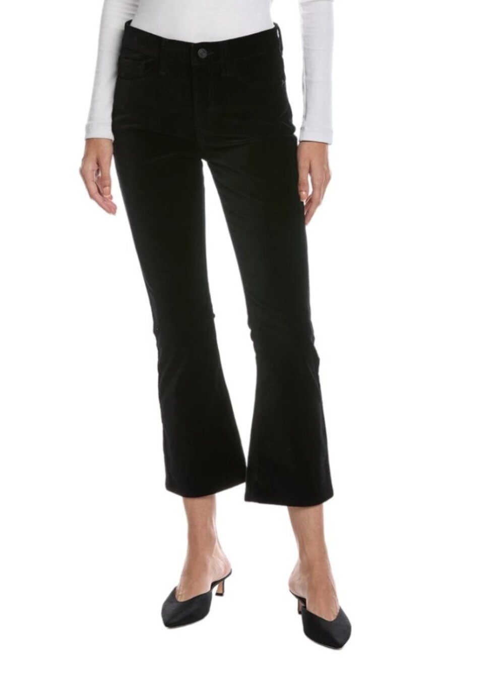 FRAME Noir Black Velveteen Crop Mini Boot Pants Size 10 - Picture 2 of 10